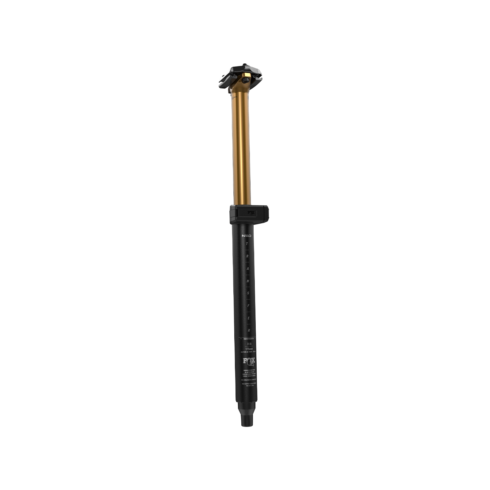 Fox Transfer Neo dropper seatpost with gold upper shaft and black lower section