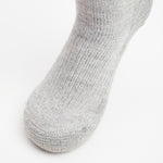 Thorlos light grey heather wool blend trekking crew sock close-up toe view
