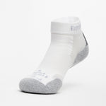 White Experia TECHFIT Light Cushion ankle sock with gray heel and toe reinforcement