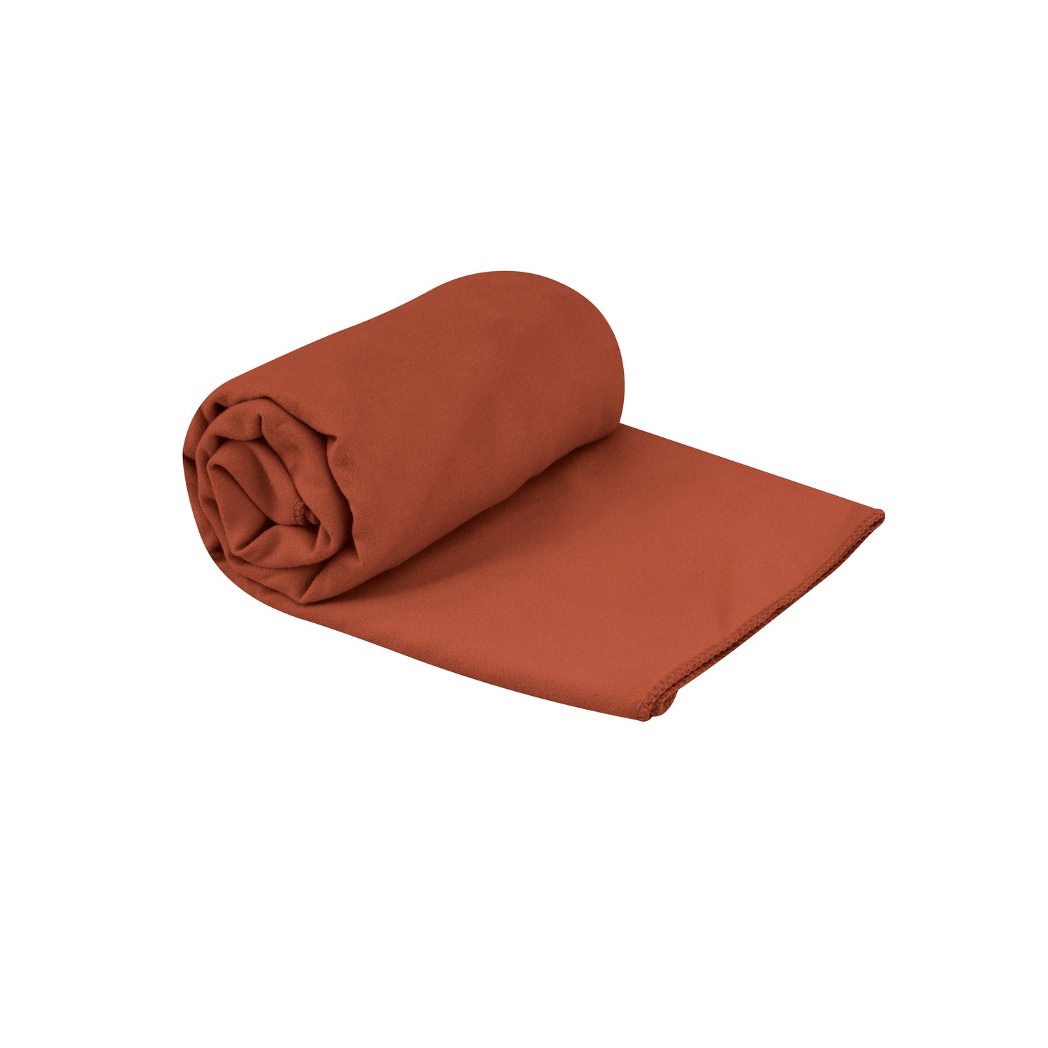 Sea To Summit Drylite Towel in orange color, rolled up with extended portion showing