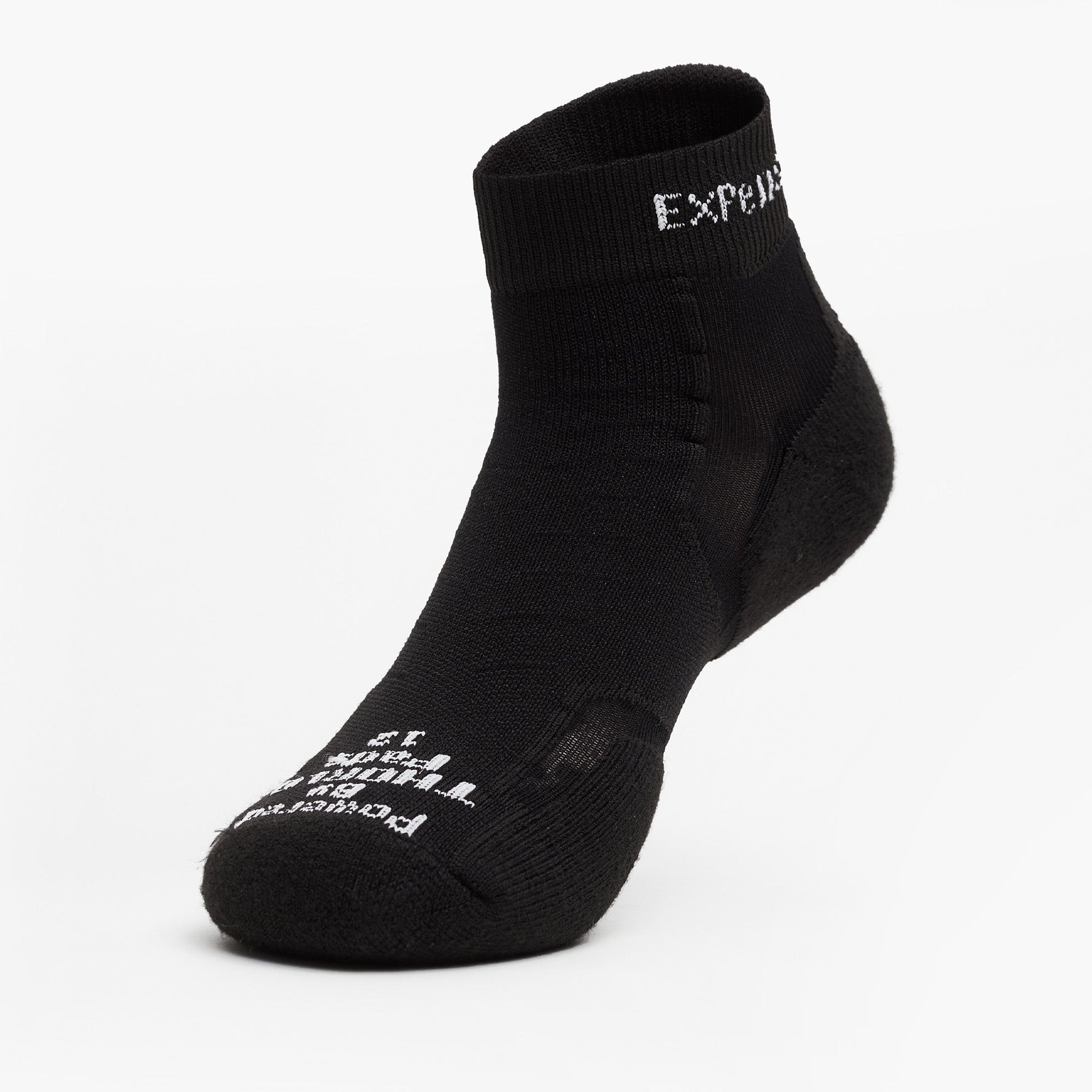 Black Experia TECHFIT Light Cushion ankle sock with white branding on clean background