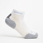 Experia white ankle sock with gray reinforced heel and toe areas