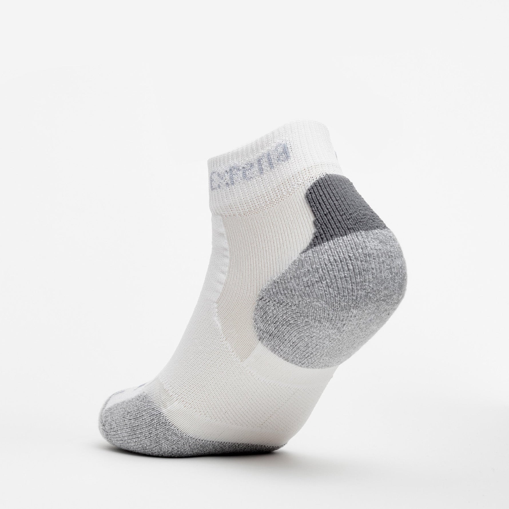 Experia TECHFIT white ankle sock with gray heel and toe cushioning