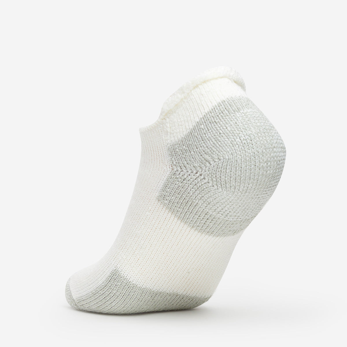 Thorlo thick cushion running rolltop ankle sock in white with gray accents