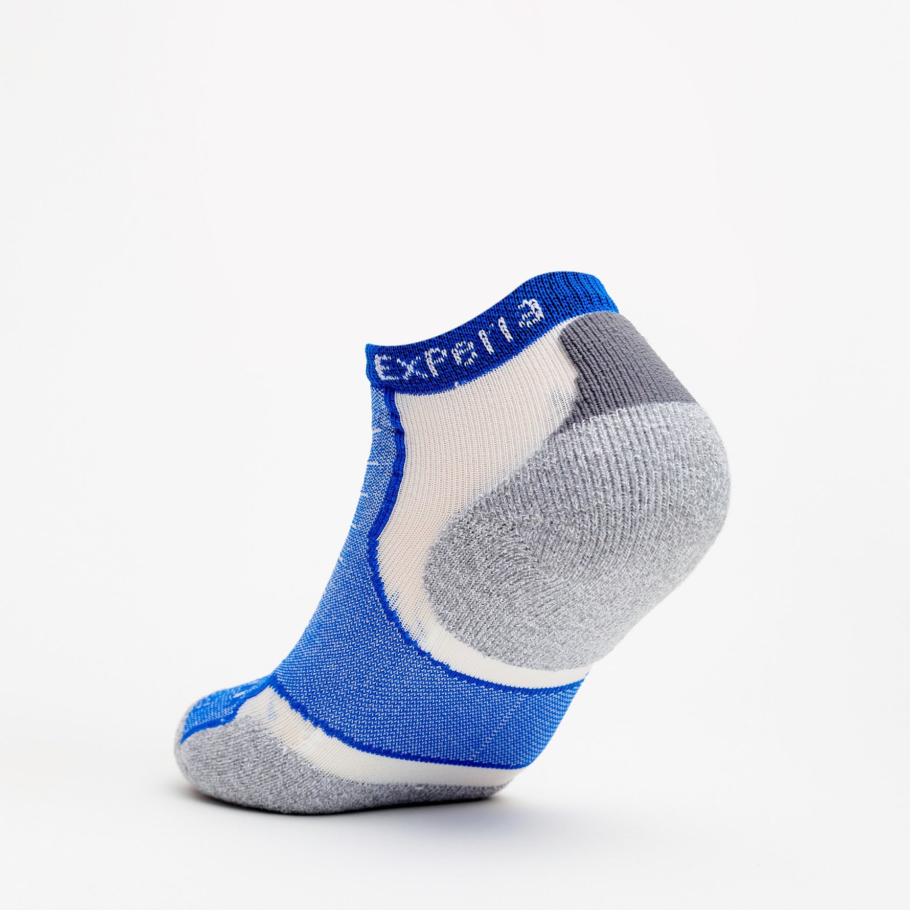 Experia Light Cushion Low-Cut sock in Night Aster blue with gray heel and toe cushioning