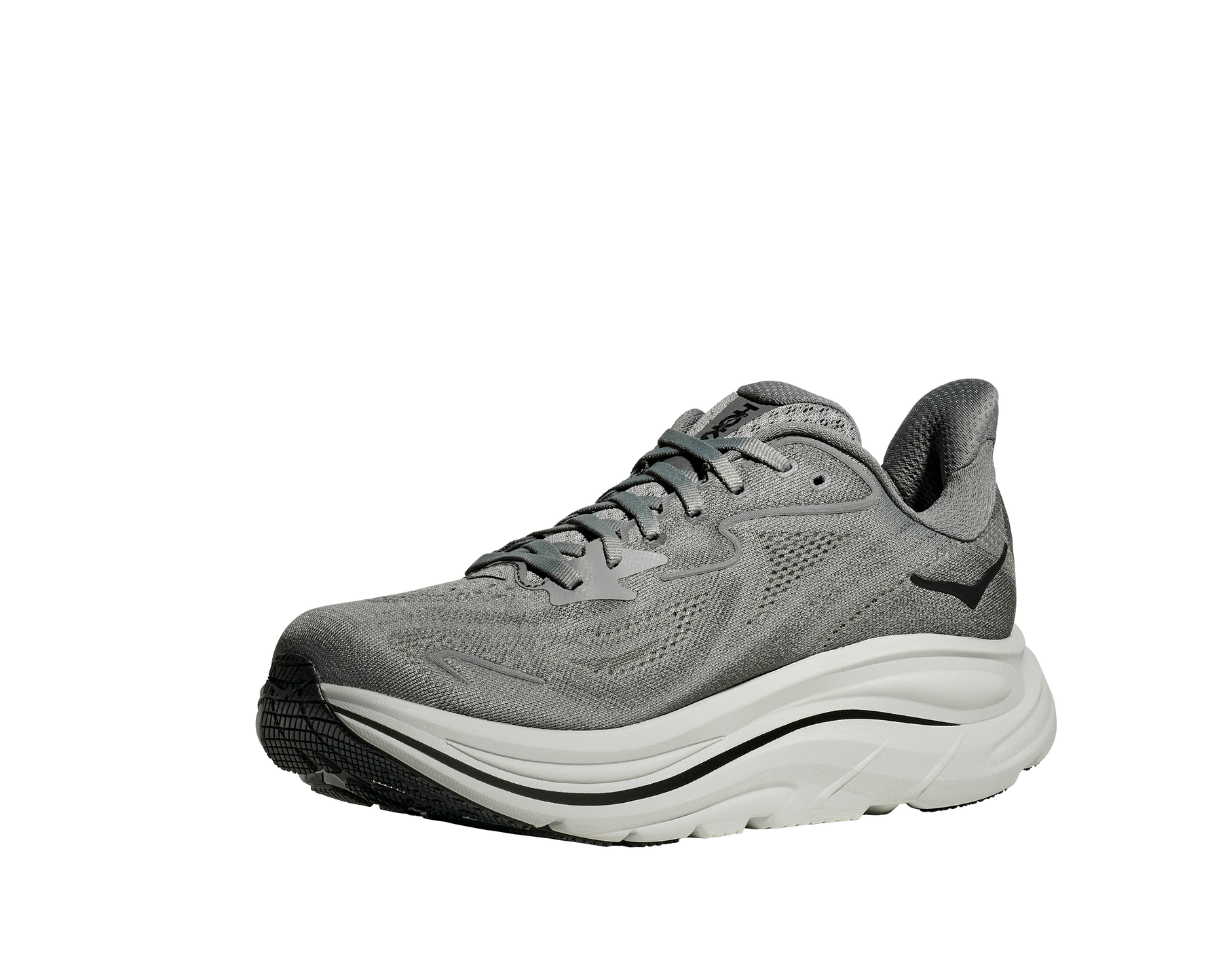 Hoka Clifton 10 men's running shoe in galactic grey colorway with white sole