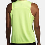Brooks Sprint Free Tank 2.0 in neon lime green shown from the back on a model