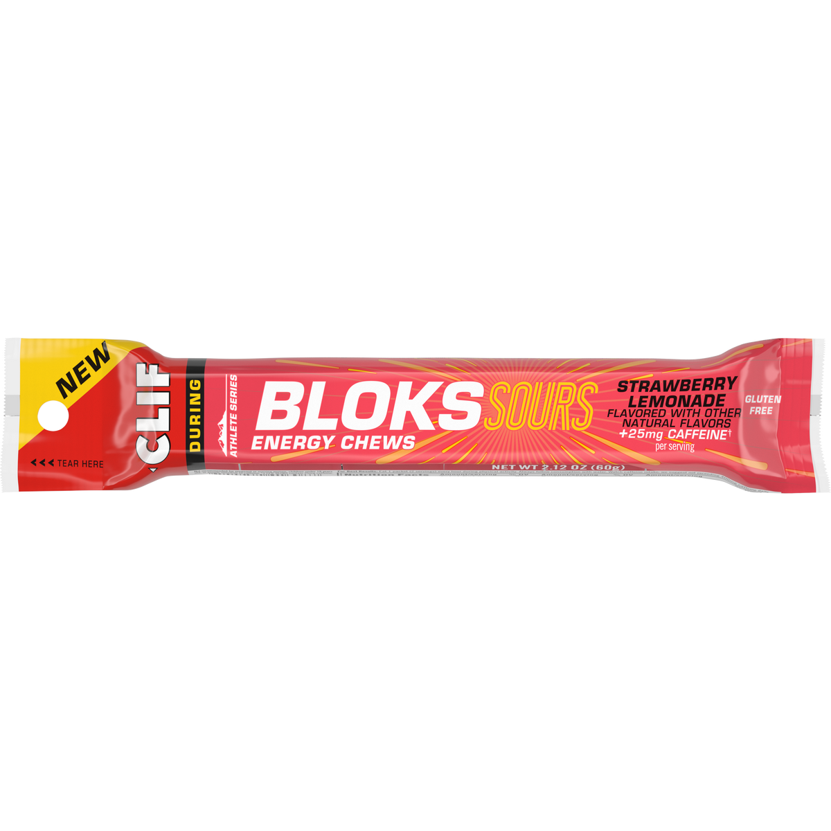 Clif Bloks Sours Strawberry Lemonade Energy Chews single pack with 25mg caffeine