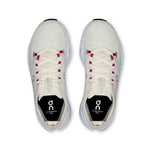 On Cloudsurfer Max women's running shoes in ivory with purple accents, top view