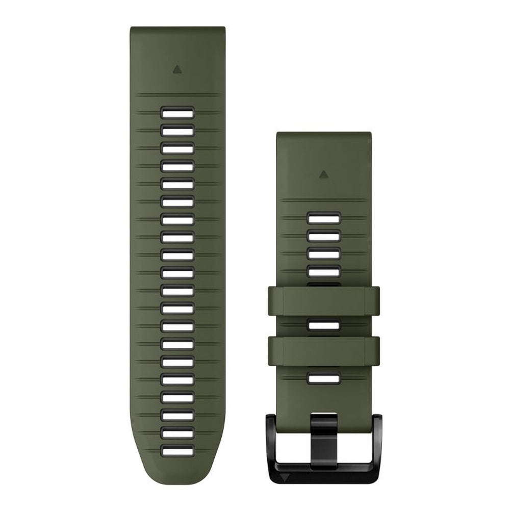Garmin QuickFit 26 silicone watch band in moss green with black buckle