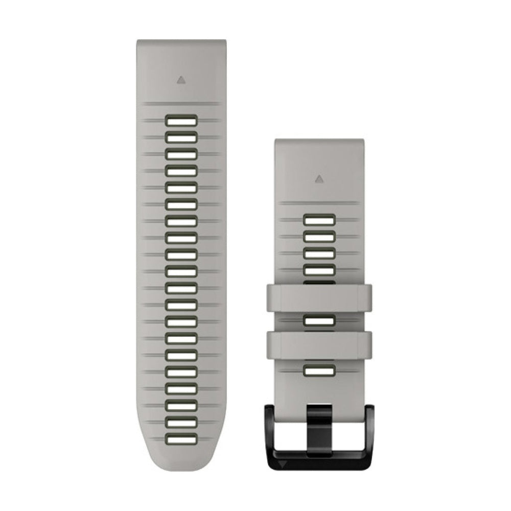 Garmin QuickFit 26 gray silicone watch band with perforated design and black buckle