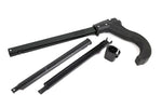 Kuat Sherpa 2.0 ratchet arm assembly components in matte black on white background