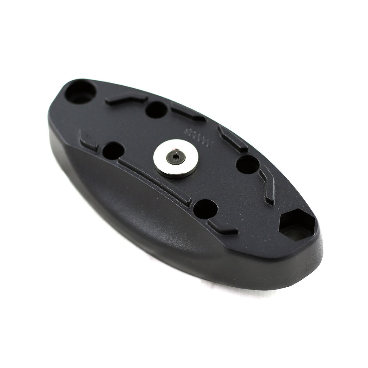 Kuat Rear Tray Connector Bracket matte black flat side showing magnet center and mounting holes