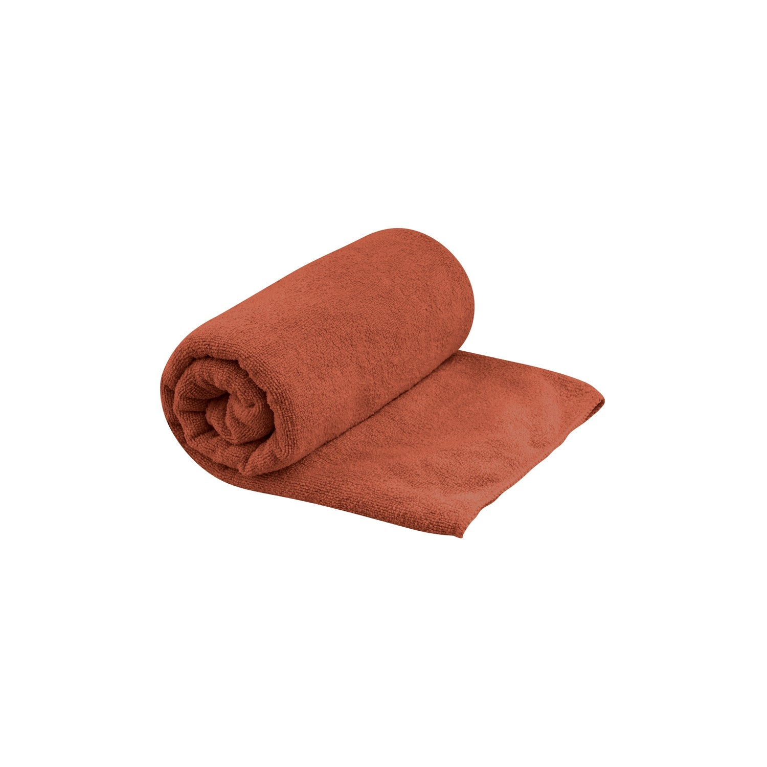 Sea to Summit Tek Towel in desert brown color, partially rolled up