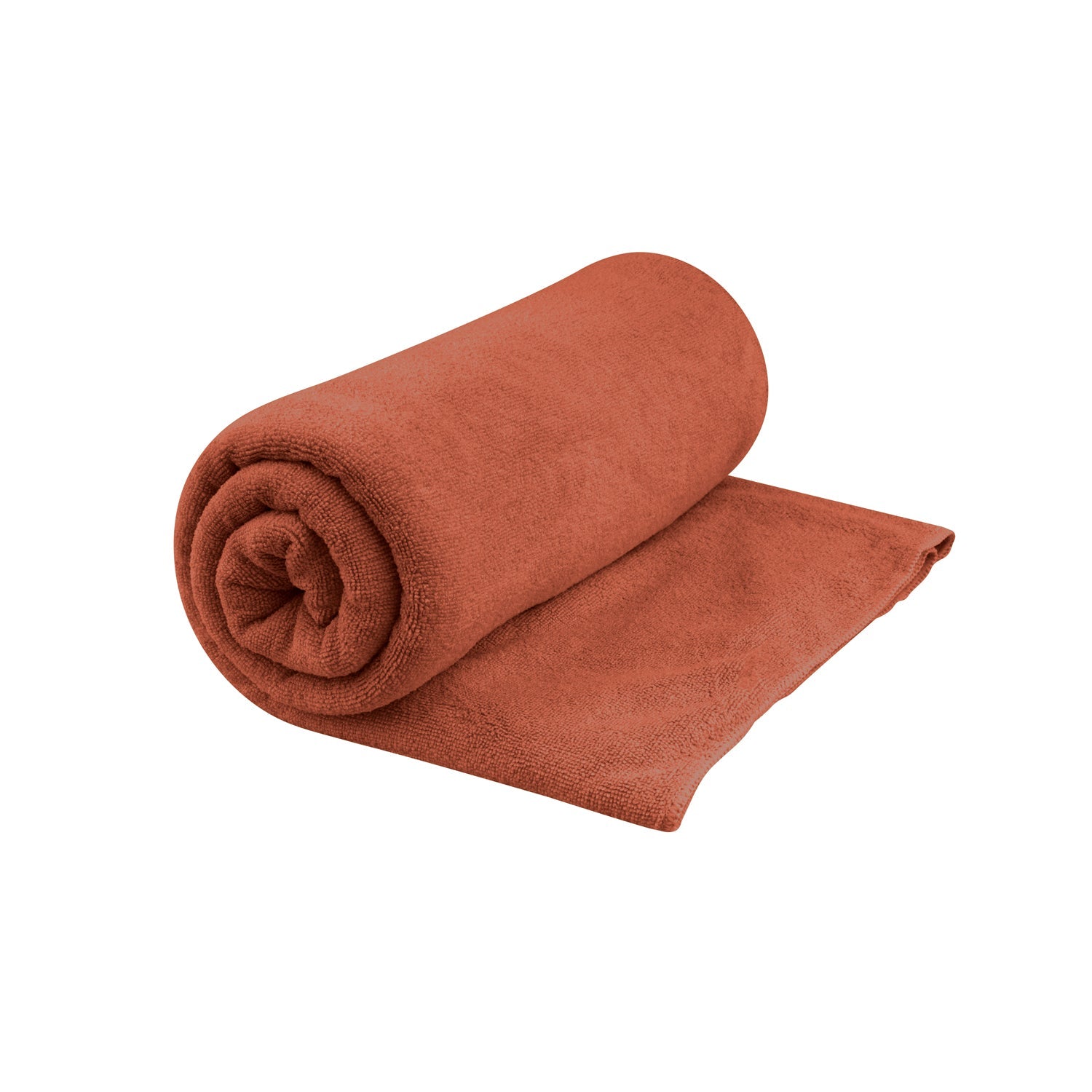Sea To Summit Tek Towel partially rolled up showing microfiber texture in desert brown color