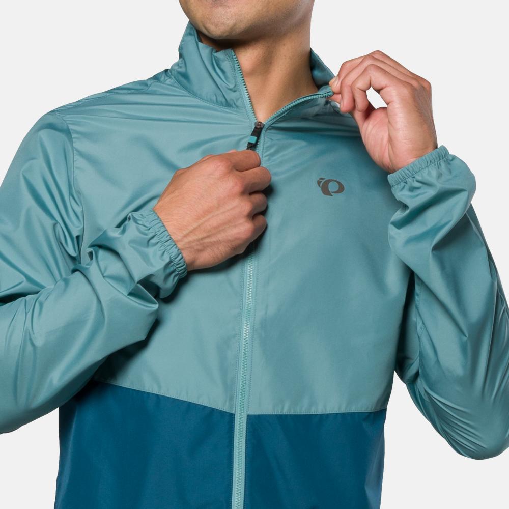 Pearl Izumi Quest Barrier Men's Jacket in Lapis colorway with blue and teal colorblock design