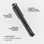 Lezyne Sport Drive HP high-pressure bicycle hand pump in satin black finish
