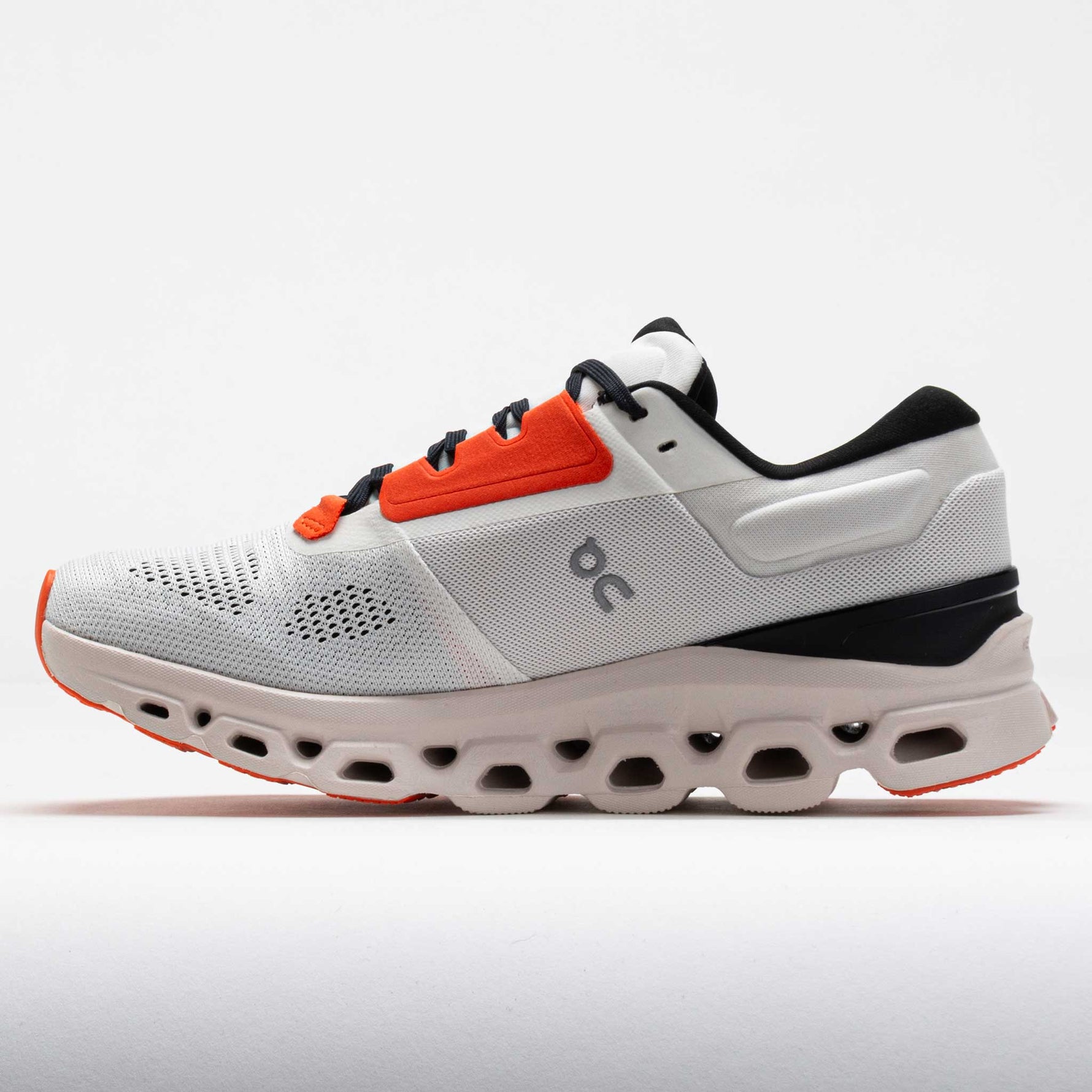 On Cloudstratus 3 running shoe in white and light gray with orange details