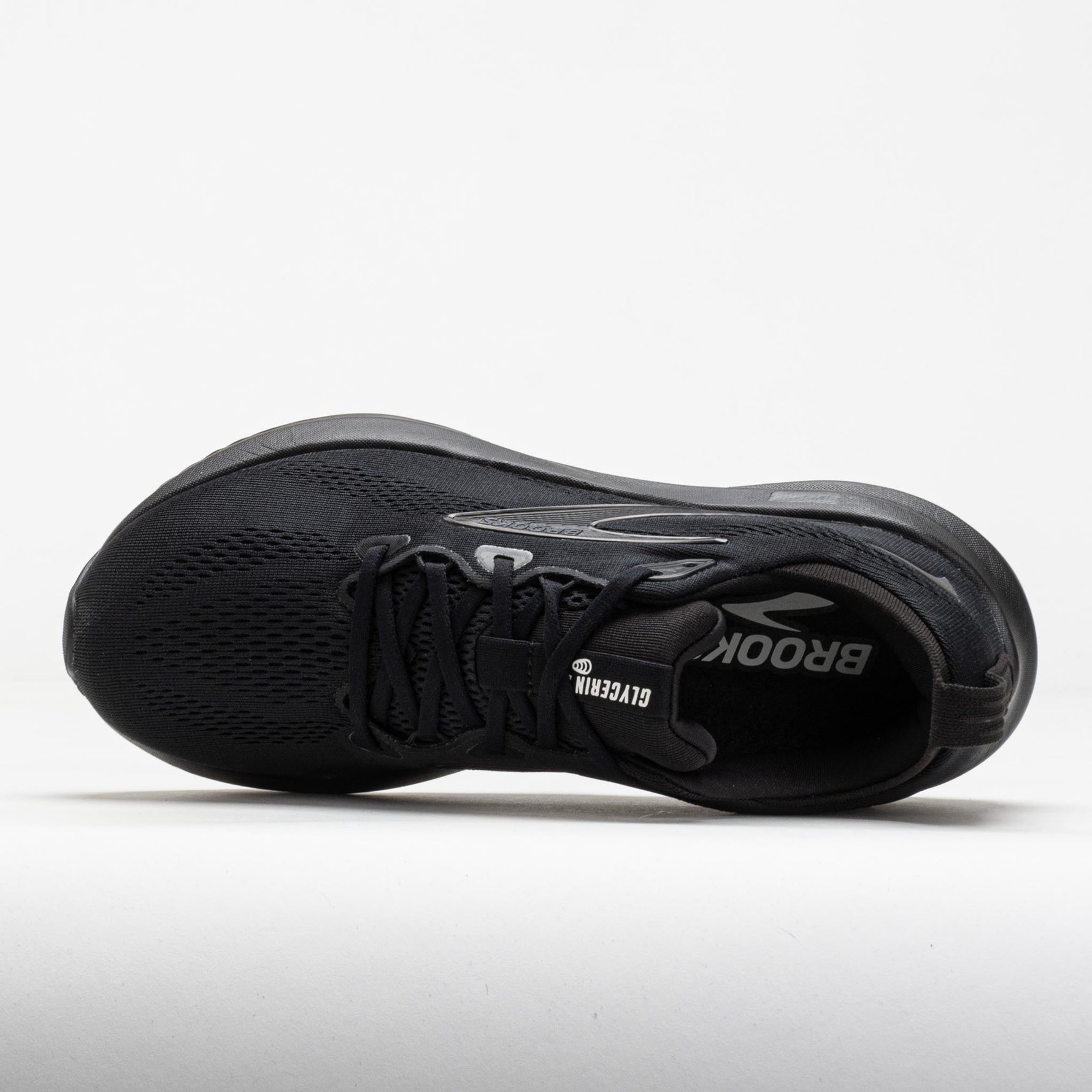 Brooks Glycerin 22 men's running shoe in black colorway with professional studio lighting