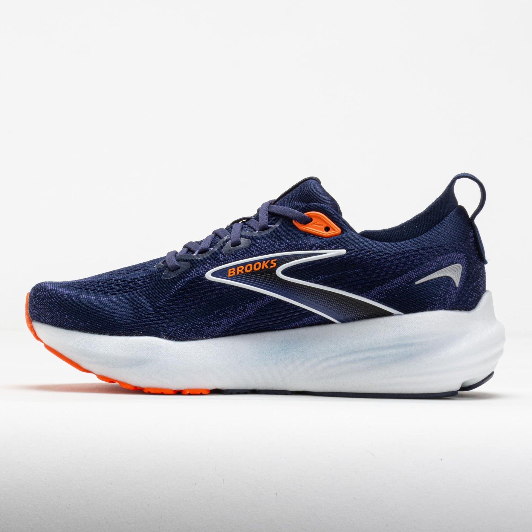 Brooks Glycerin 22 men's running shoe in navy peacoat with orange highlights