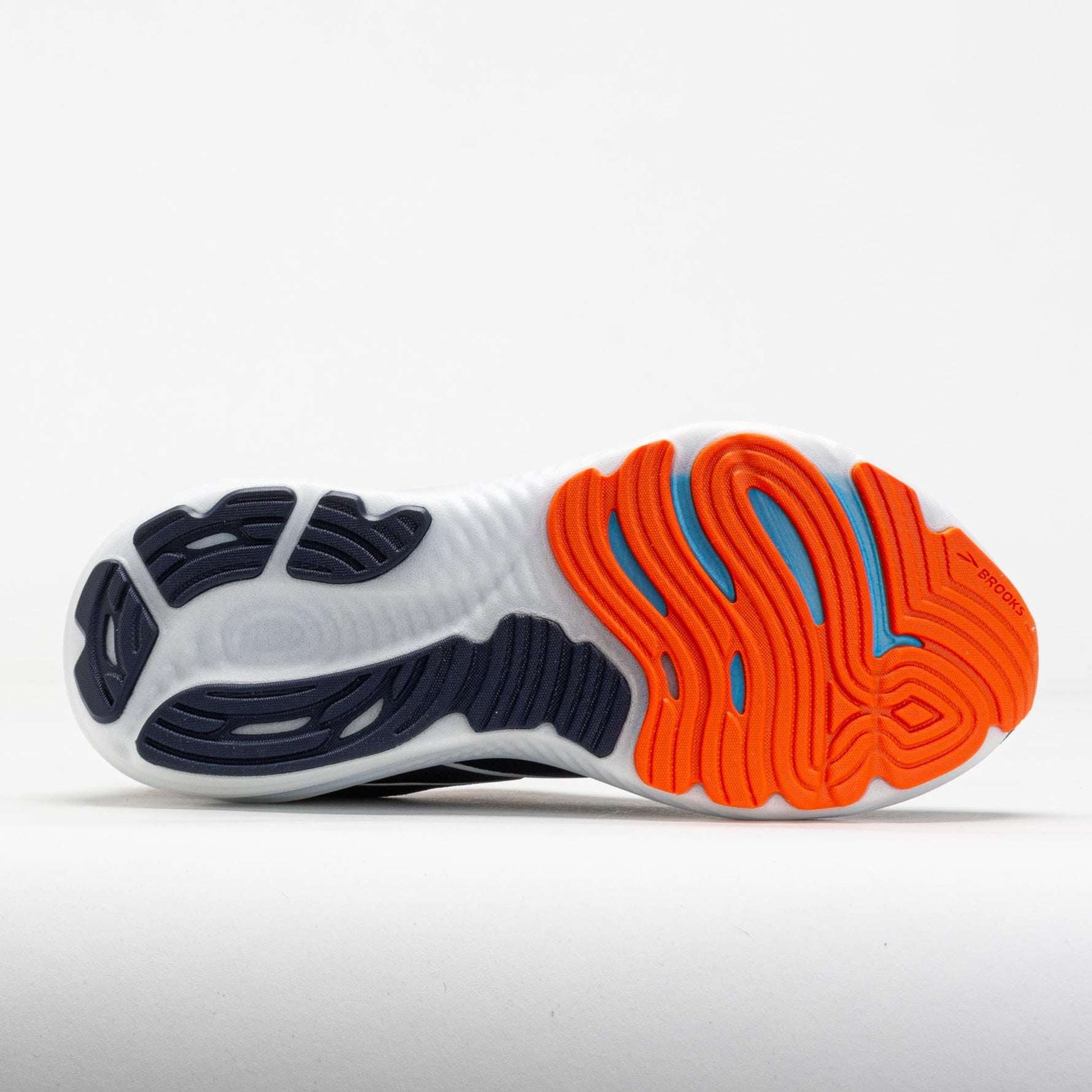 Brooks Glycerin 22 men's running shoe sole view showing orange and blue cushioning