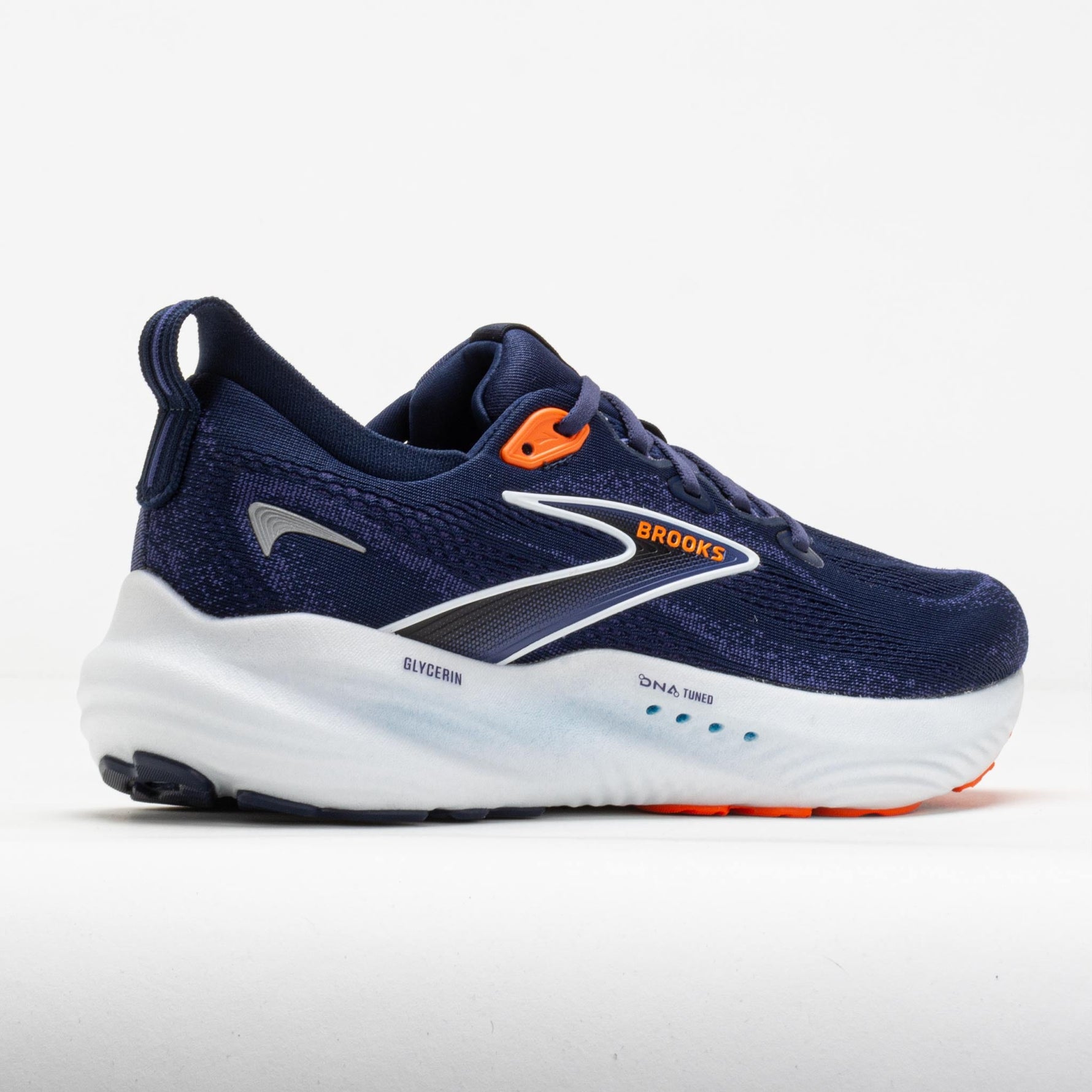 Brooks Glycerin 22 men's running shoe in navy blue with orange details