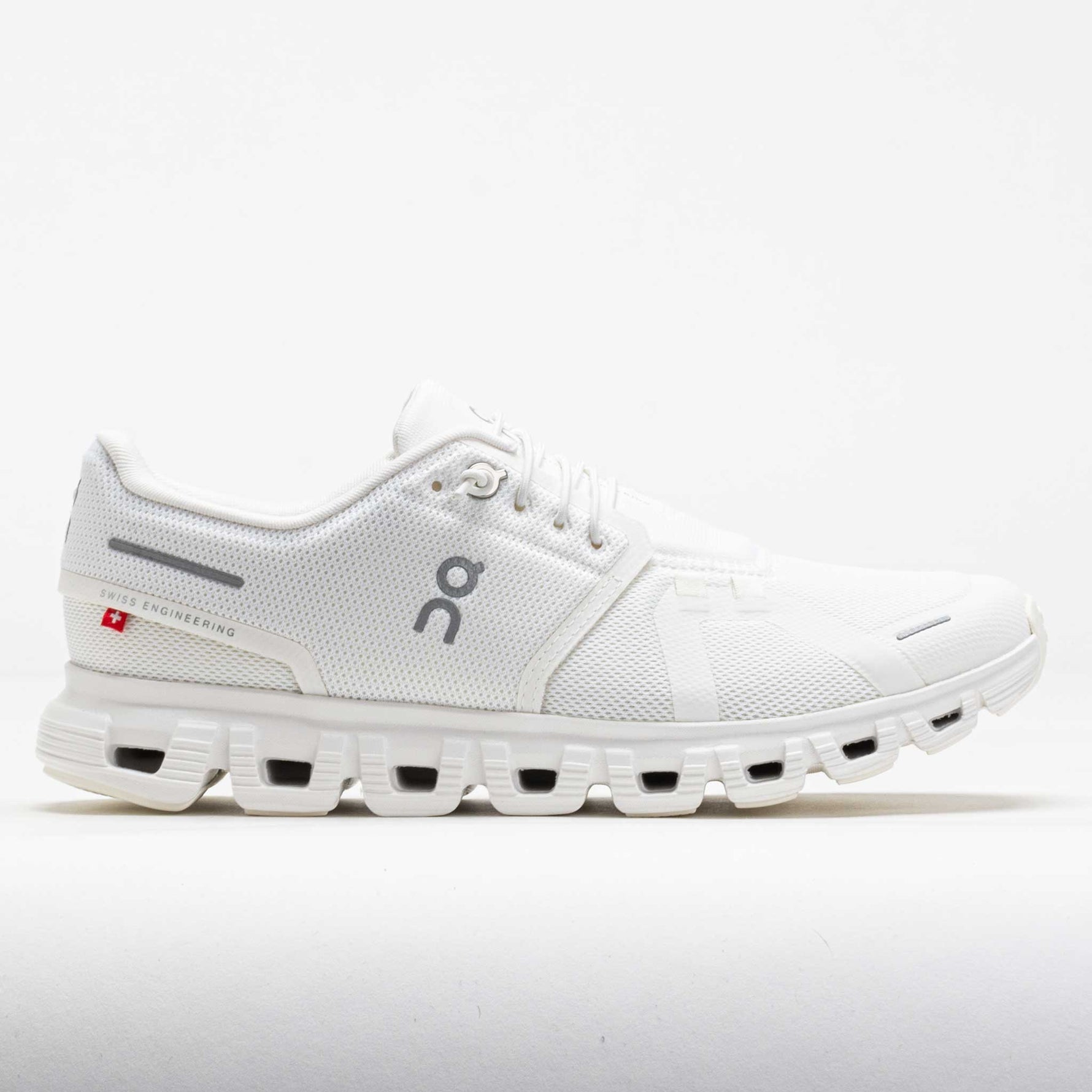 On Cloud 6 running shoes in white with distinctive cloud sole technology