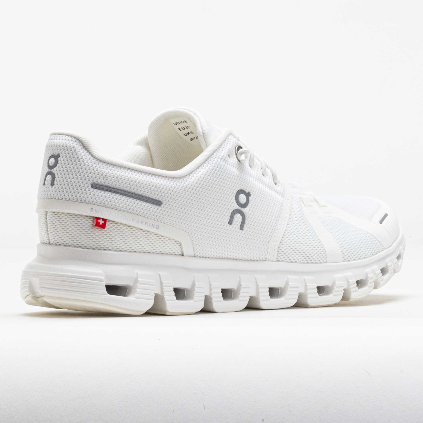 On Cloud 6 white running shoe with distinctive cloud sole technology
