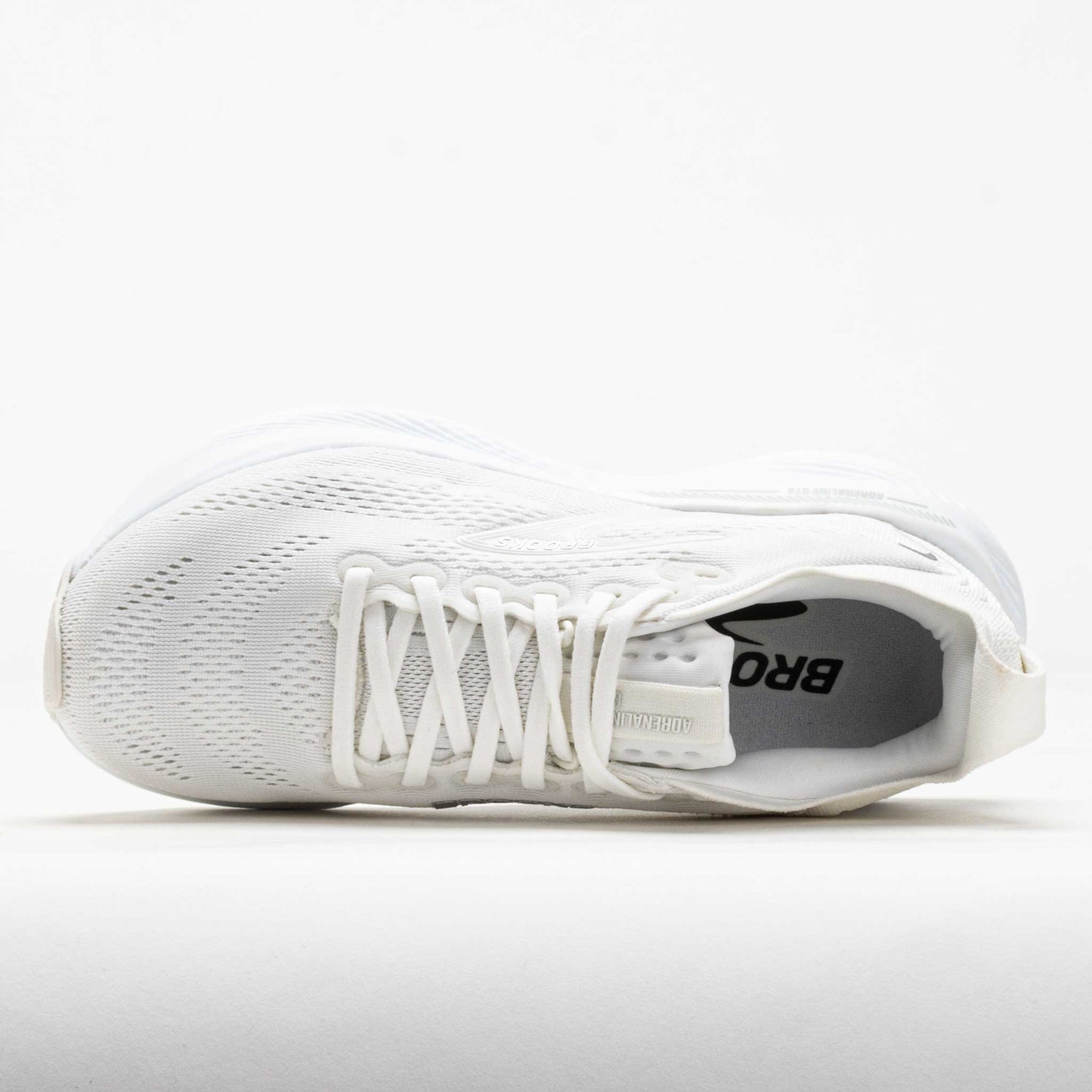 Brooks Adrenaline GTS 25 Women's running shoe in white with silver accents, top view