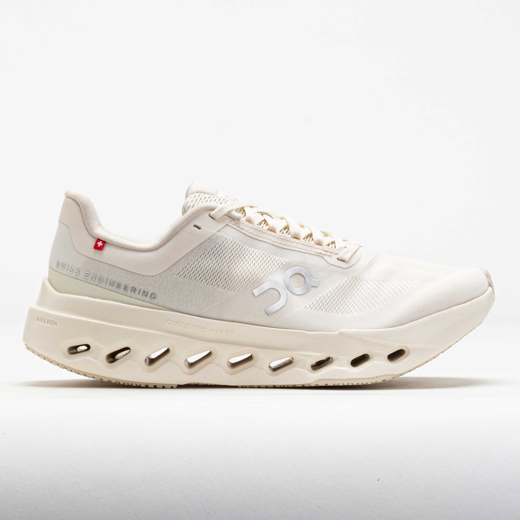 On Cloudsurfer Next women's running shoe in cream colorway with CloudTec sole