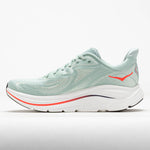 Hoka Clifton 10 men's running shoe in sage green with neon orange accents