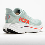 Hoka Clifton 10 men's running shoe in sage green with neon flame accents