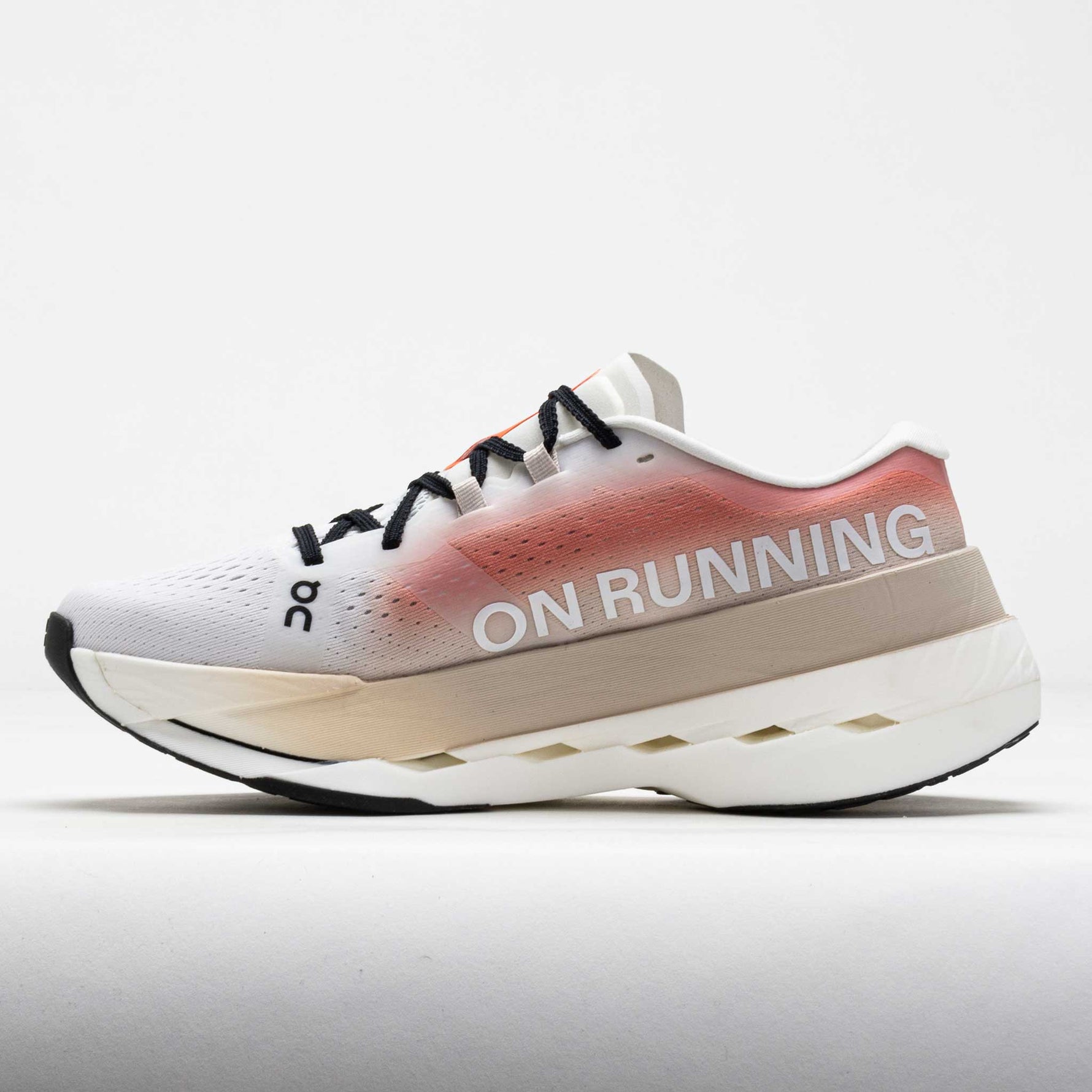 On Cloudboom Max men's running shoe in white with coral gradient colorway