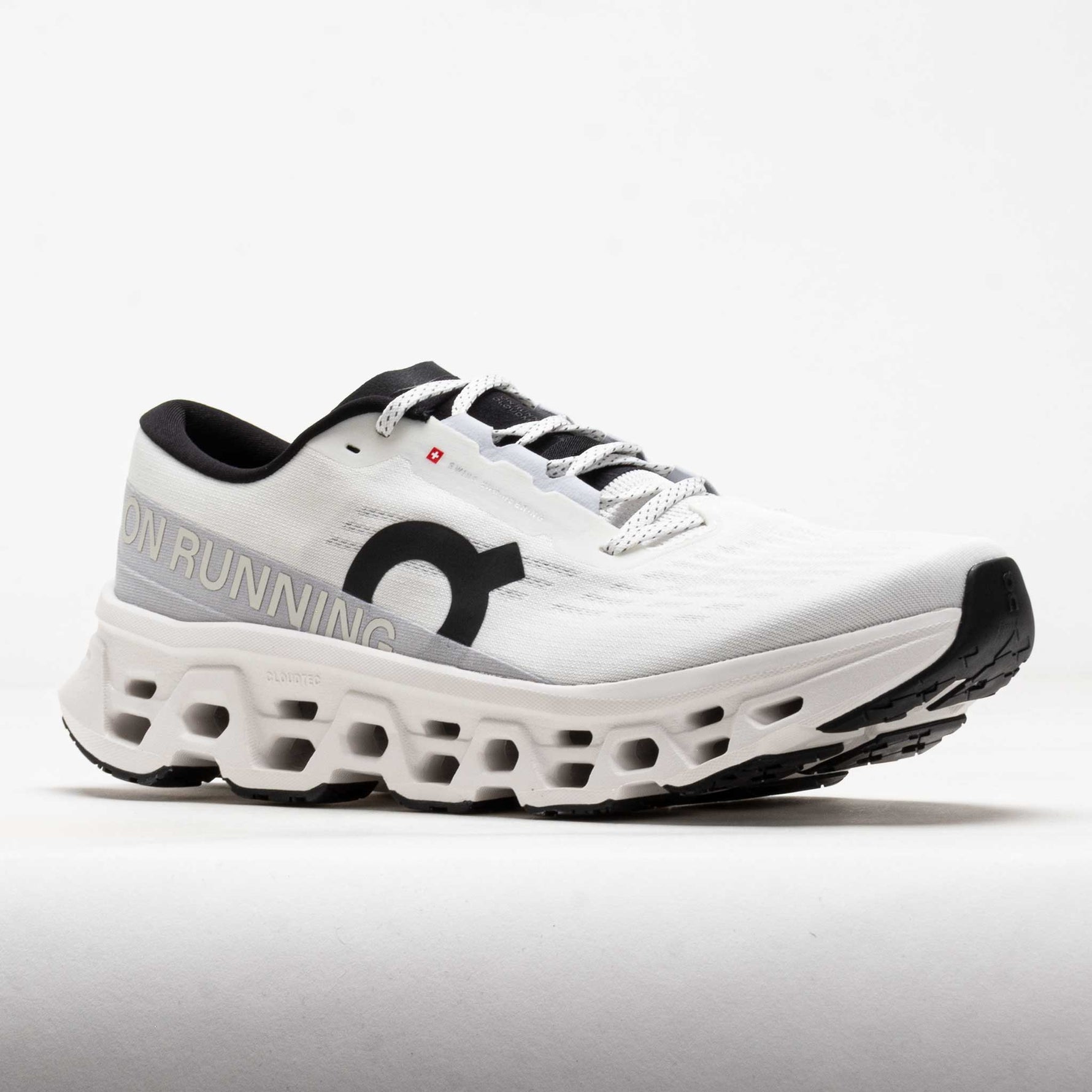 On Cloudmonster 3 white running shoe with distinctive CloudTec sole technology