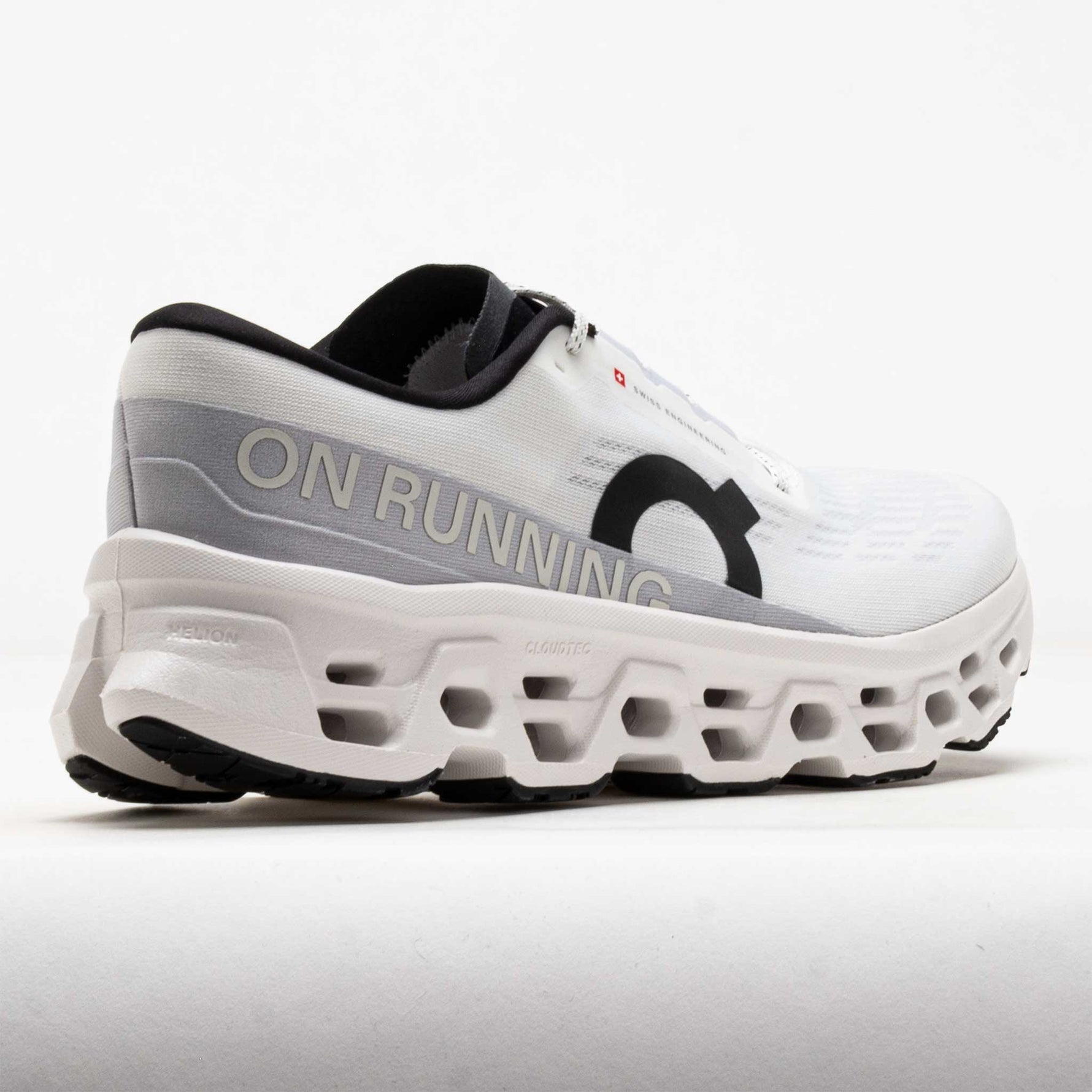 On Cloudmonster 3 running shoe in white with distinctive cloud sole technology