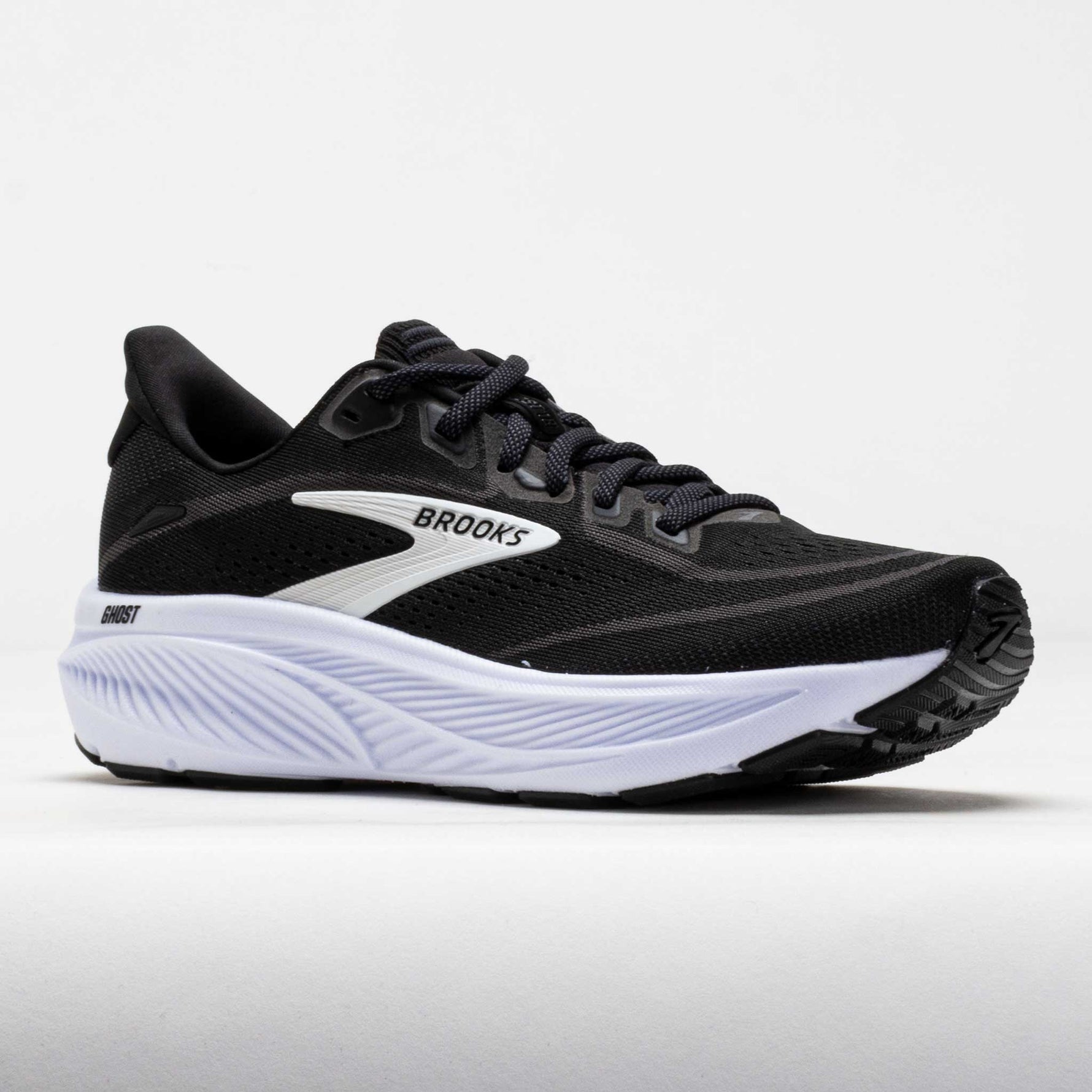 Brooks Ghost 18 running shoes in black upper with white midsole and grey accents