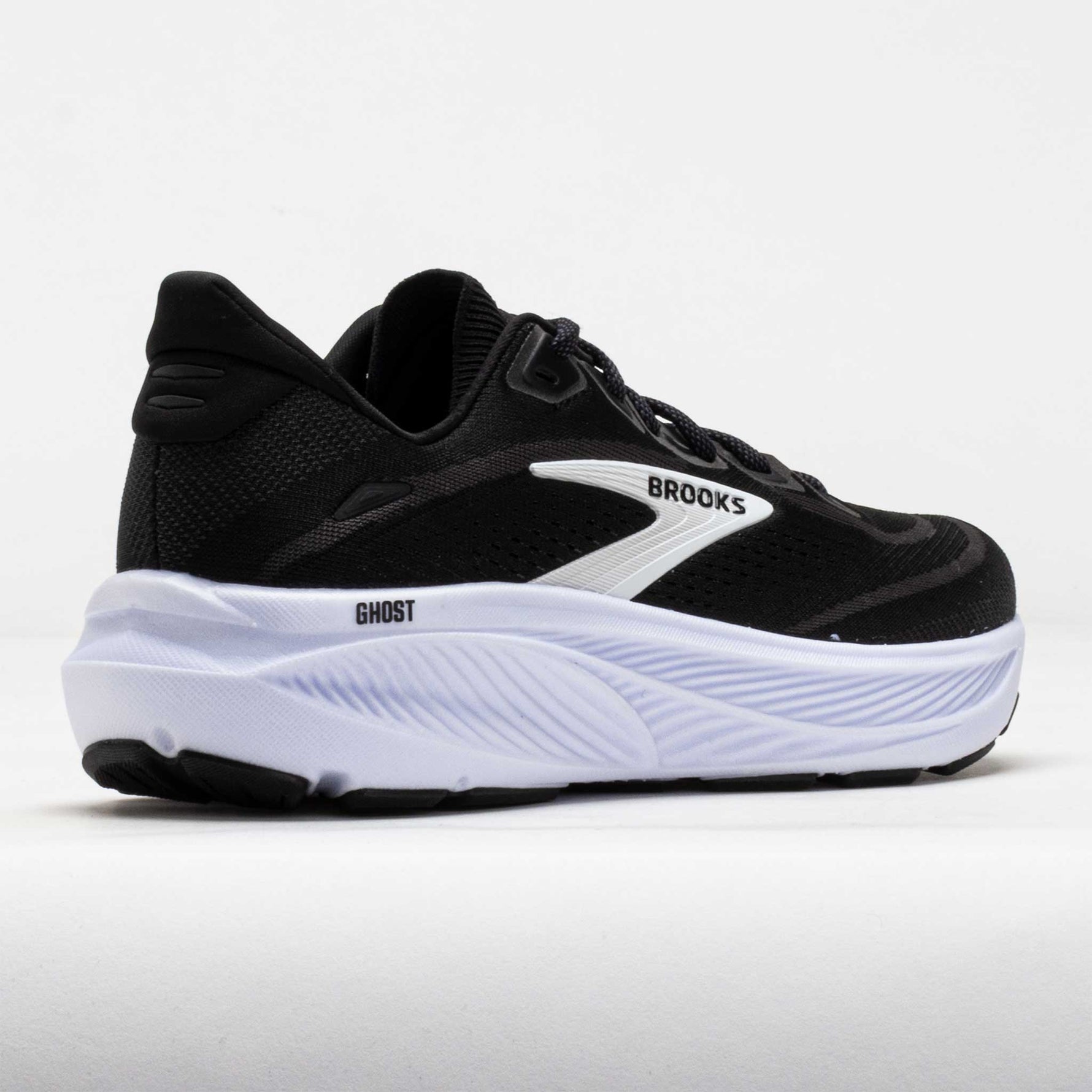 Brooks Ghost 18 running shoes in black upper with white midsole and Brooks logo