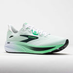 Brooks Ghost running shoe in white with green accents and black sole