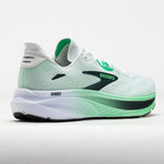 Brooks Ghost 18 running shoe in white with mint green and dark green accents