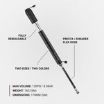 Lezyne Sport Drive HP bike pump in black with specifications labeled