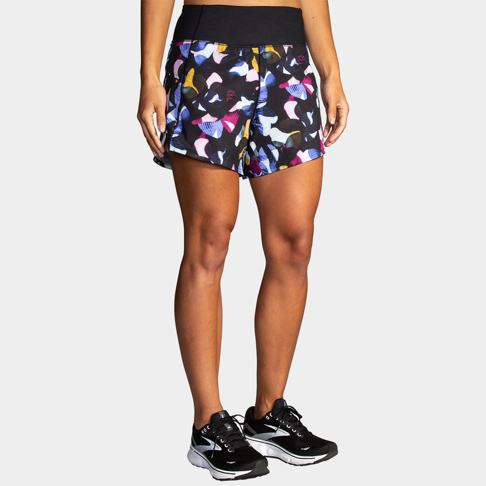 Brooks Chaser 5-inch running shorts in Violet Dash pattern with colorful geometric print