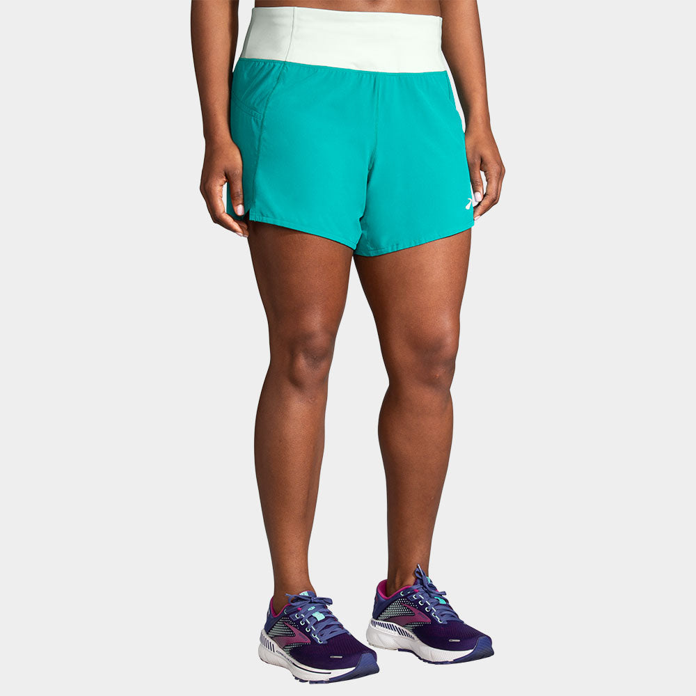 Brooks Chaser 5-inch women's running shorts in turquoise with light waistband