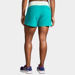 Brooks Chaser 5-inch women's running shorts in teal with mint waistband, back view