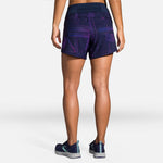 Brooks Chaser 5-inch running shorts in navy with violet geometric pattern, rear view