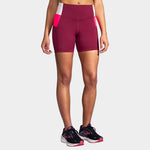 Brooks Method 5 inch short tights in burgundy with pink colorblock panels