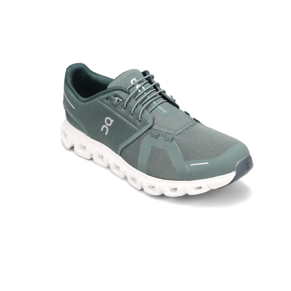 On Cloud 6 men's running shoe in olive green with white CloudTec sole