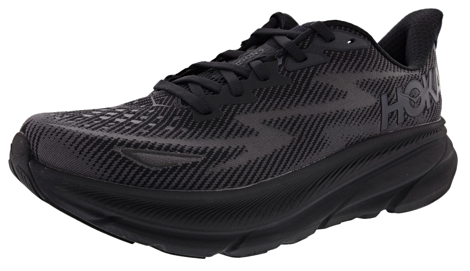 Hoka Clifton 9 Men's Running Shoes in Black and Dark Gray Colorway