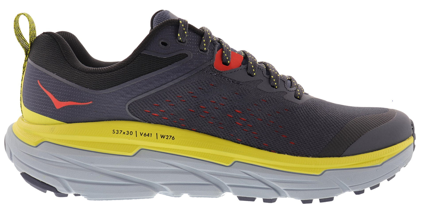 Hoka Challenger ATR 6 men's trail running shoe in dark gray with yellow midsole
