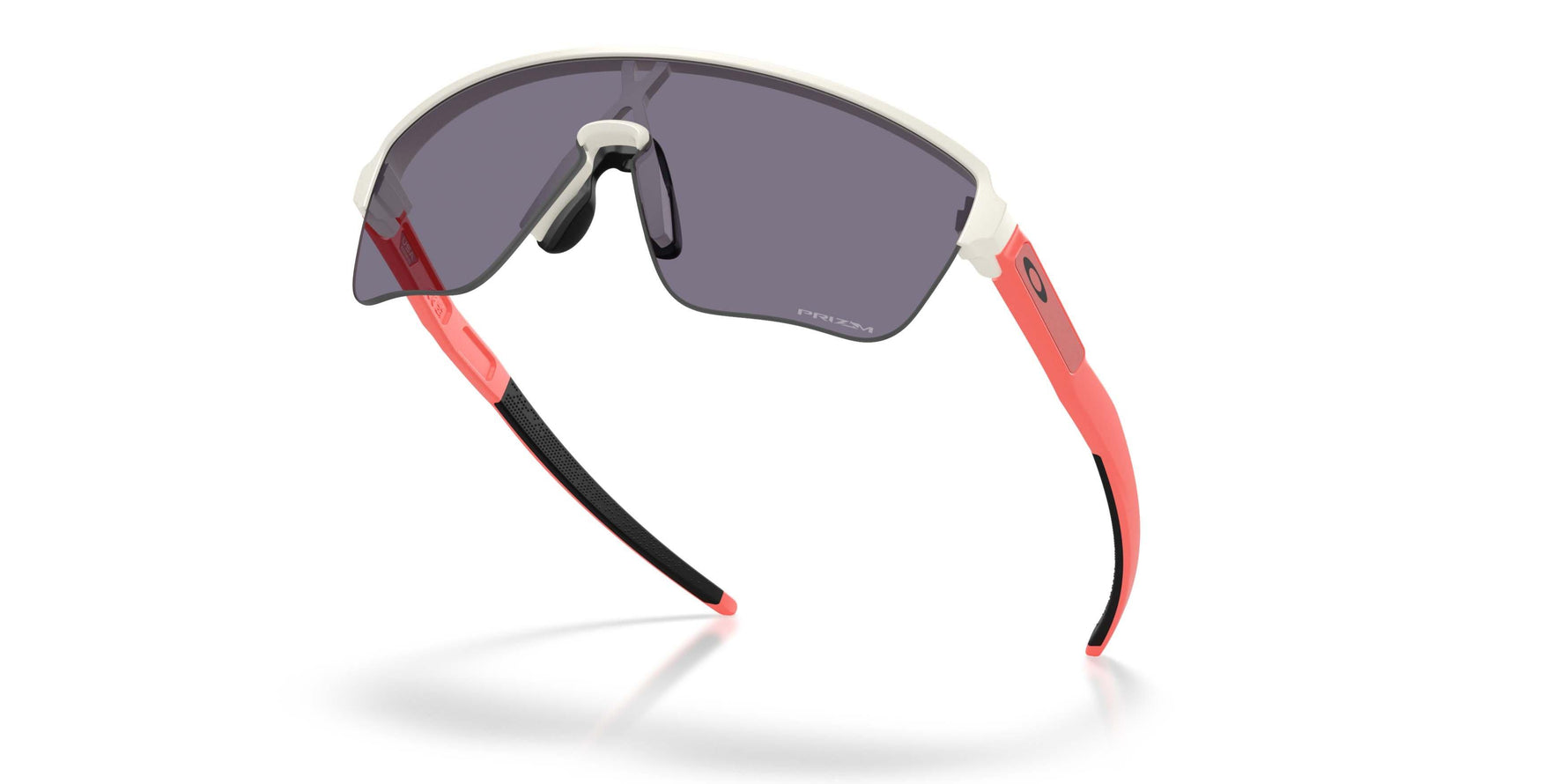 Oakley Corridor SQ sunglasses with matte white frame, coral temples, and dark grey lenses