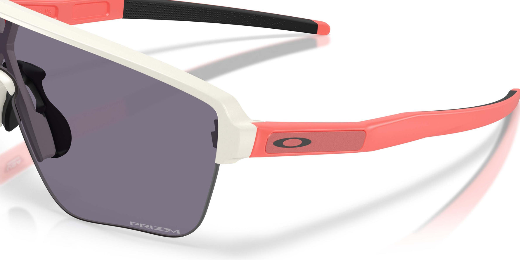 Oakley Corridor SQ sunglasses in matte white frame with coral accents and dark grey lenses